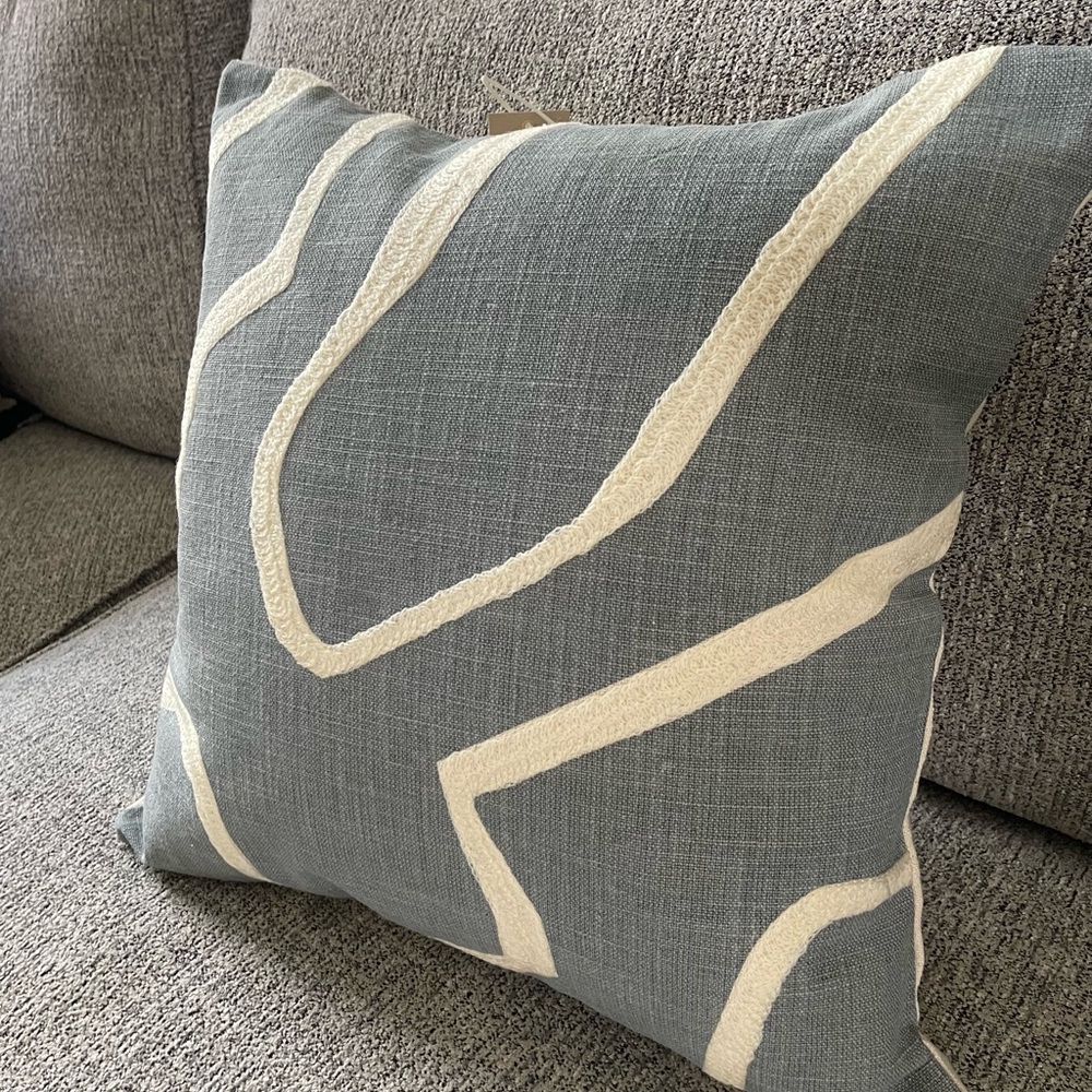 Modern Blue Linen Pillow Cover | Abstract Embroidered Design